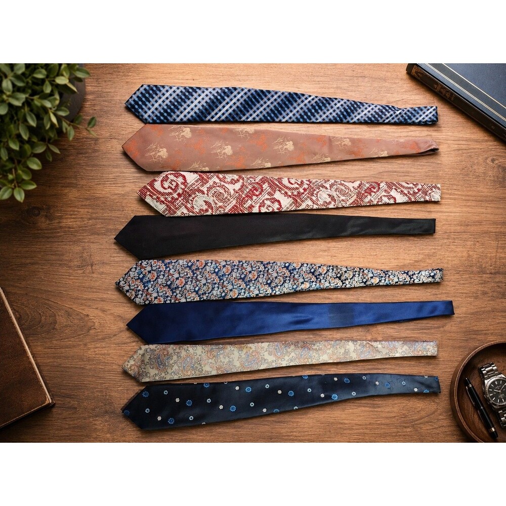 Lot of 8 Men's Neckties –  Assorted Patterns Vintage/Modern Mix